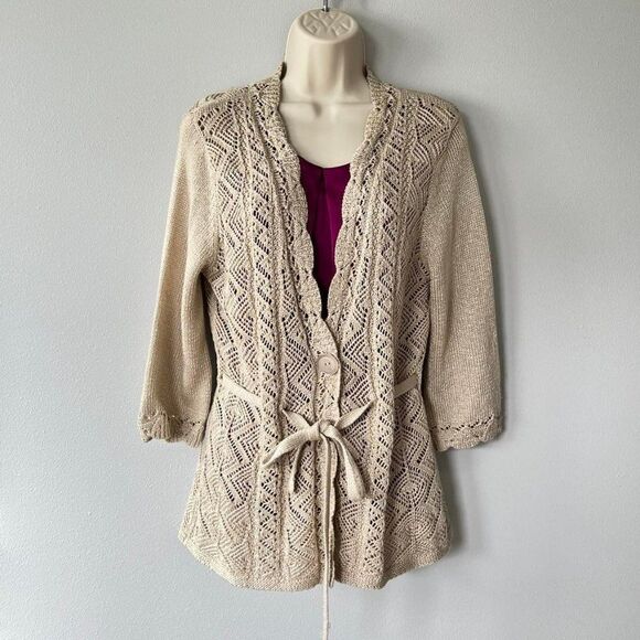 Tribal 3/4 Sleeve Tie/Snap Closure Cardigan Sweater Size M - Picture 1 of 9